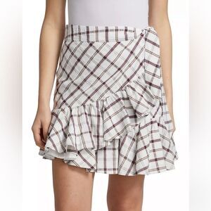 Veronica Beard Memphis Ruffle Mini Skirt Plaid White Multi Size 8